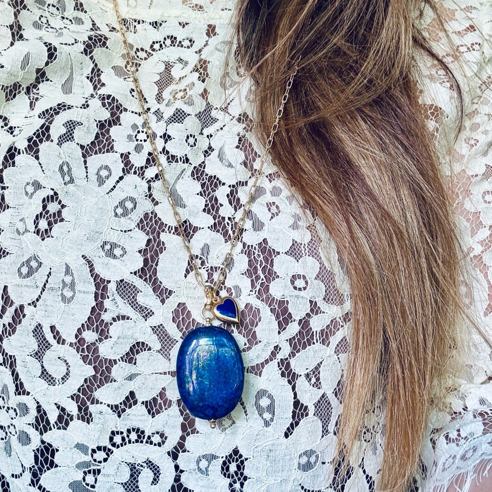 14k Lapis Lazuli Pendant LG Oval Deep Blue